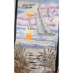 Vintage Sherry Miami Beach Florida Sailboat Sunset Beach Towel Navy Blue 29x57